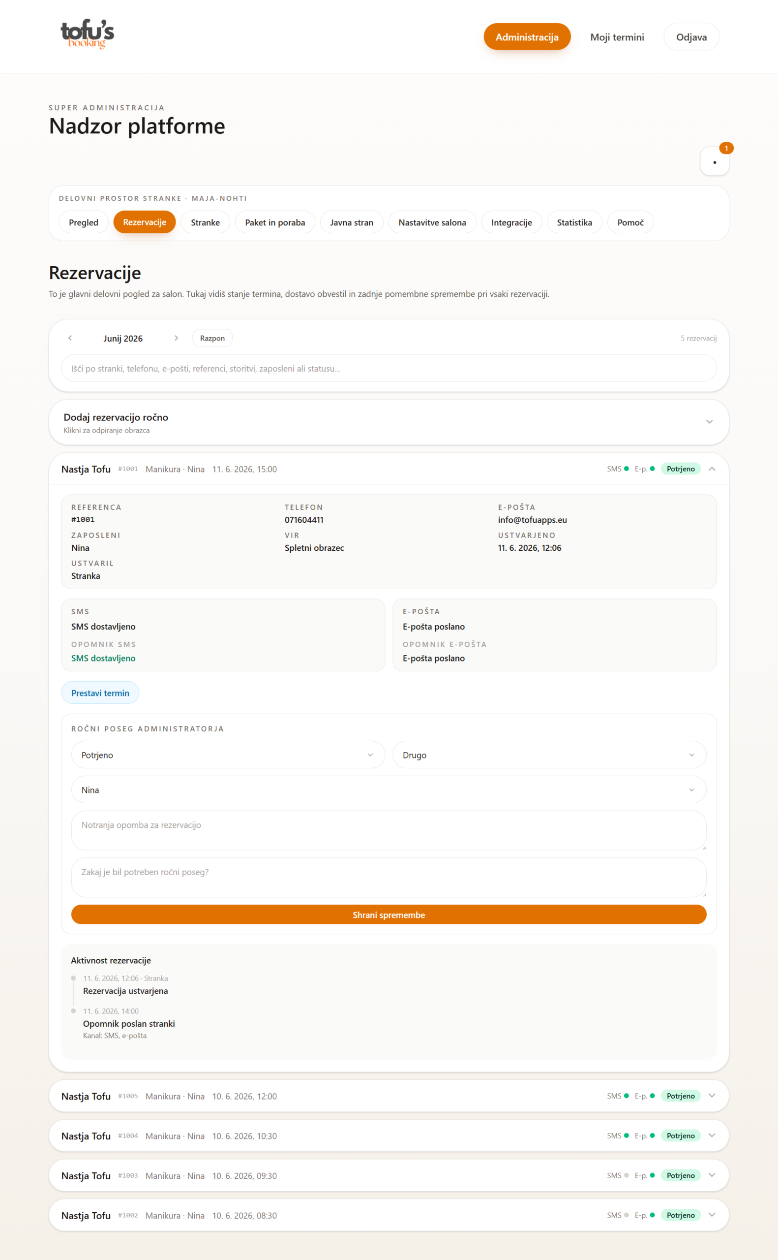 Tofu's Booking rezervacije