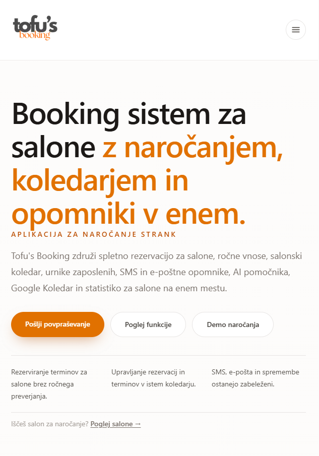 Tofu's Booking - tablica
